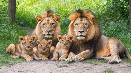 Fototapeta premium Lion Family Parents with Cubs Wildlife Photography