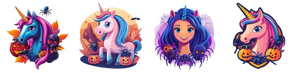 A whimsical collection of vibrant unicorn illustrations featuring playful themes and colorful details, perfect for fantasy lovers.