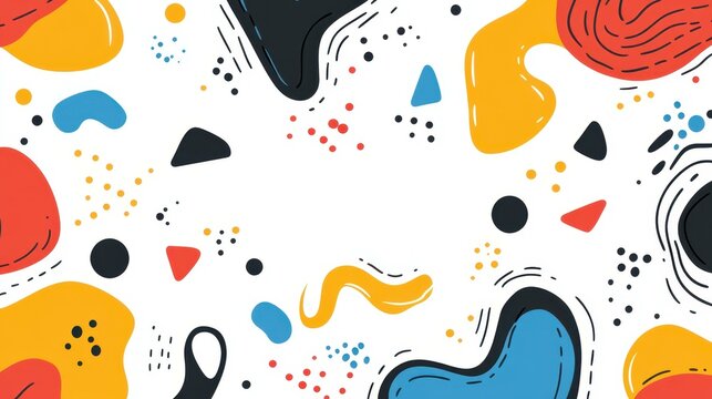 Bright, fun doodle pattern with quirky shapes, perfect for creative designs and vibrant brochure covers in a modern style.