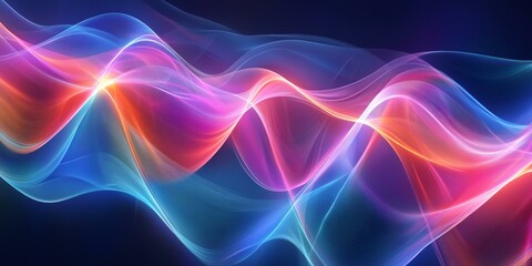 Fototapeta premium Abstract colorful glowing waves on dark background.