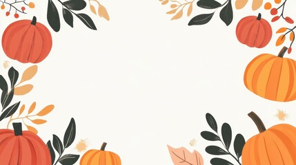 A festive frame of vibrant pumpkins and crisp autumn leaves, great for a Halloween greeting or fallthemed art.