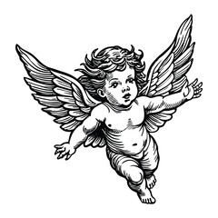 Fototapeta premium flying baby angel drawing vector hand drawn illustration