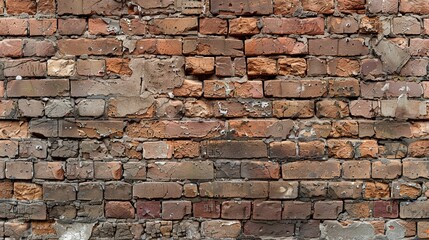 Obraz premium Weathered Brick Wall with Cracked Mortar and Uneven Texture