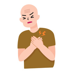 Elder or old man holding heart from pain. hurt heart attack. medical concept for illustration