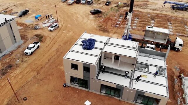 Aerial View of Modular Home Installation Process
