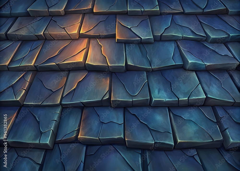 Poster artistic textured roof tiles with cracks shadows and unique patterns