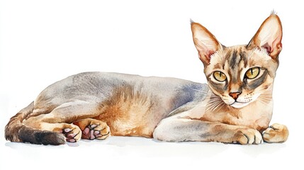 Charming Watercolor Portrait of a Feline Companion in Relaxed Elegance