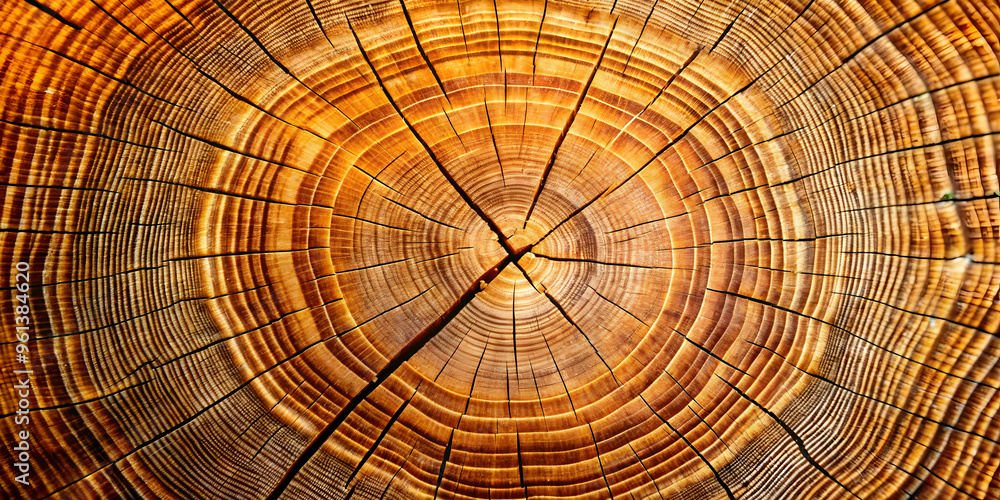 Poster tree rings: a close-up view of a tree's cross-section, revealing intricate patterns of growth rings.