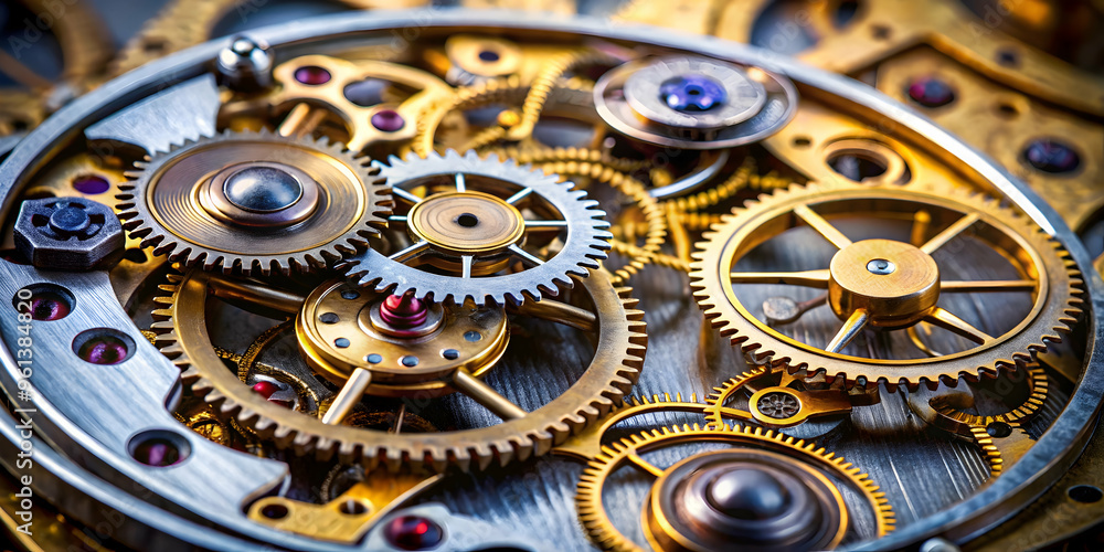 Poster intricate clockwork: a captivating macro photograph showcasing the intricate details and precision o