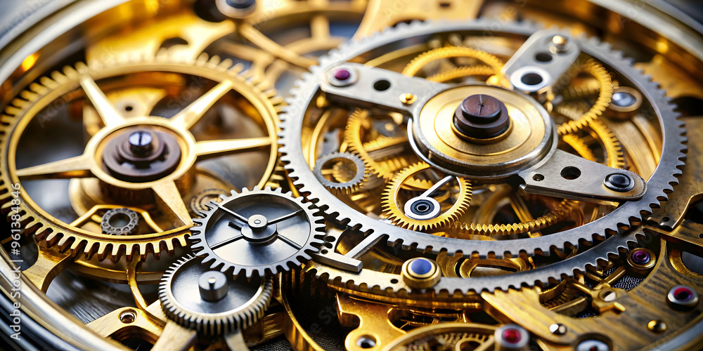 Poster intricate clockwork: a captivating macro photograph showcasing the intricate details and precision o