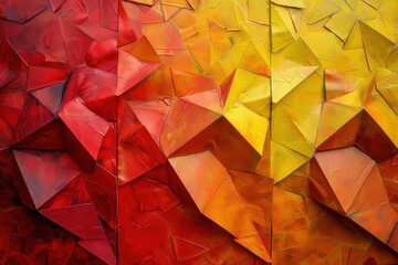 Vibrant Abstract Art Display Featuring Bold Red, Orange, and Yellow Geometric Shapes