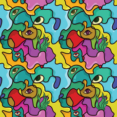 Obraz premium eyes and gass acid concept. unique abstract colorfull acid psychedelic. abstract repeatable seamless patern vector illustration