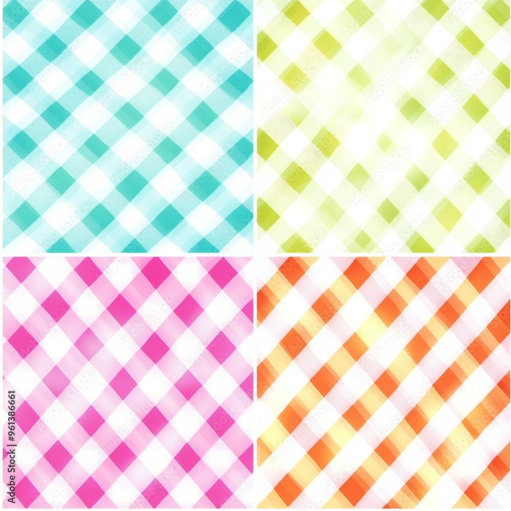 Poster grid pattern seamless pattern with colored geometric squares on a retro patchwork gingham style back