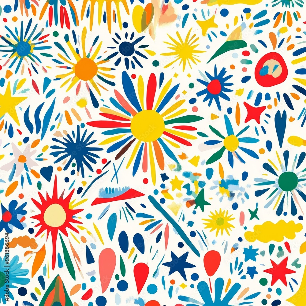 Poster with square doodles in bright colors, an abstract geometric shape seamless pattern with a colorful g
