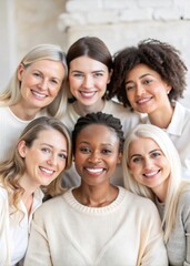 Fototapeta premium Group of Happy Diverse Women Smiling Together Indoors