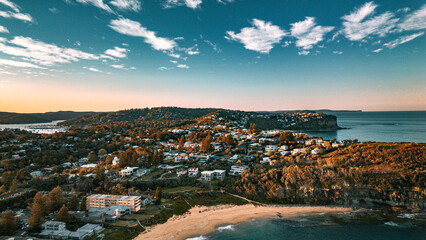 A breathtaking aerial view of Mona Vale Beach in the Northern Beaches of NSW, Sydney, Australia, captured in stunning 4K resolution.  © Amanda