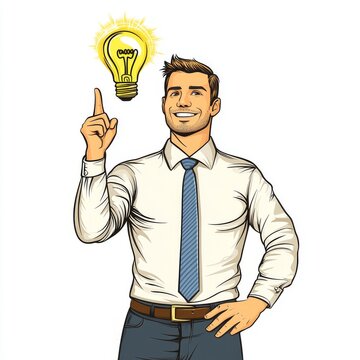 recommend clip art: Man's light bulb flickered over his head. Pinup pop art retro PNG illustration in comic book style.