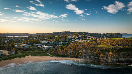 A breathtaking aerial view of Mona Vale Beach in the Northern Beaches of NSW, Sydney, Australia, captured in stunning 4K resolution. 
