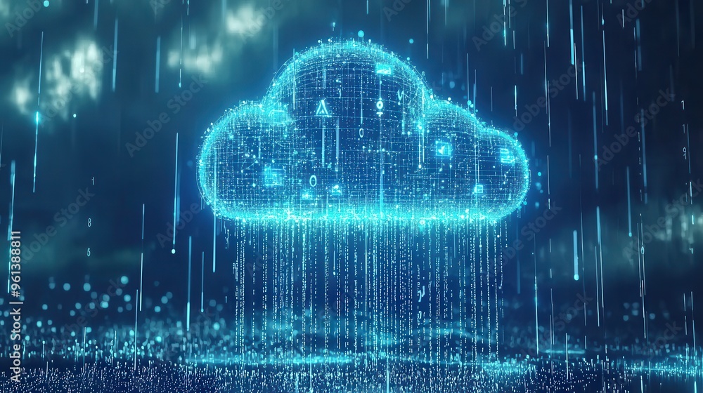 Poster digital cloud data rain abstract technology background
