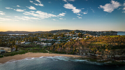 A breathtaking aerial view of Mona Vale Beach in the Northern Beaches of NSW, Sydney, Australia, captured in stunning 4K resolution. 