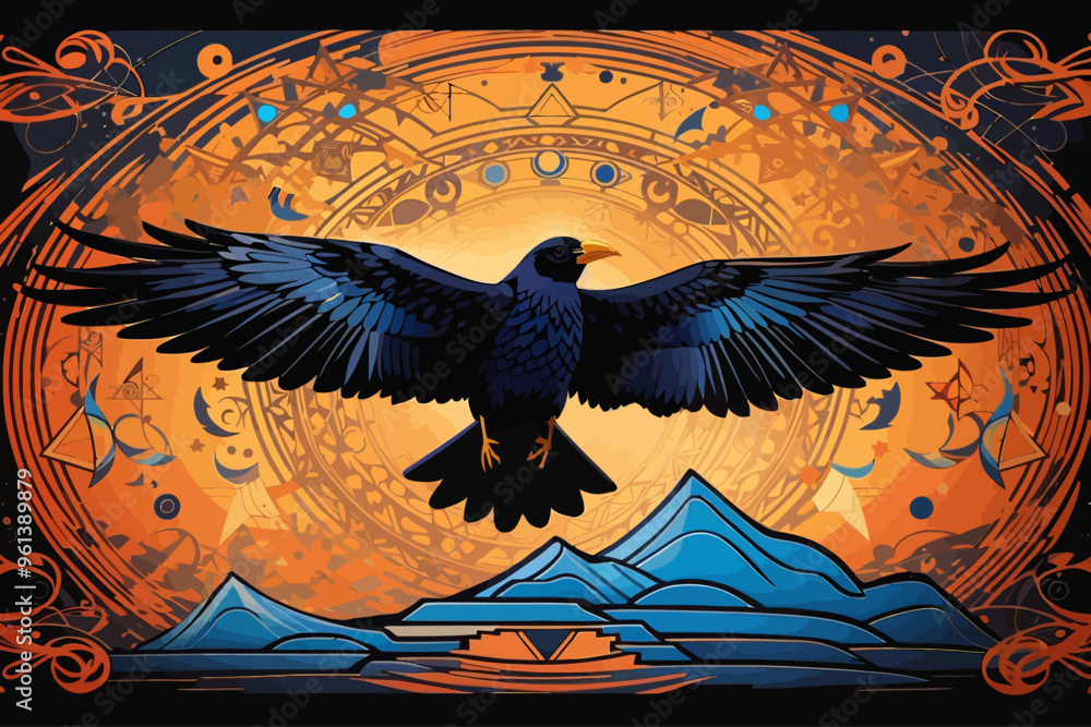 Wall mural an crow soaring in a geometry background