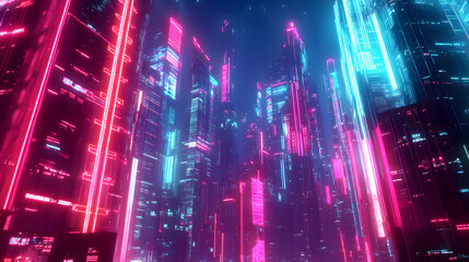 Obraz premium futuristic cityscape glowing with neon lights, showcasing advanced architecture and technology