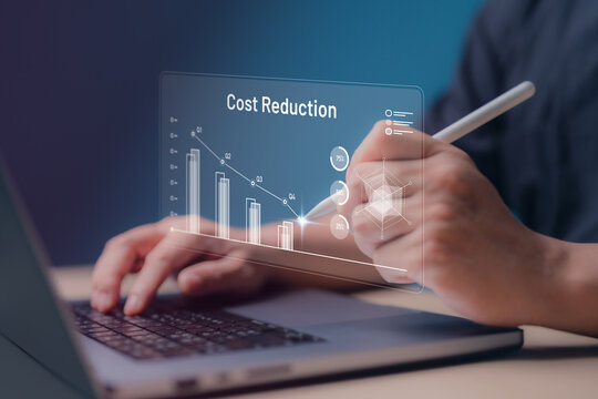 Company or industry payment cost lean reduction analysis. Enterprise lean optimize manufacturing. Decreasing business expenses to maximize profits and financial status for long-term investment.