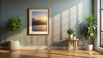 Easily create your desired design with this PSD template, boasting a customizable wall, removable frame, exchangeable