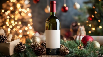 Personalized wine bottle with a custom label placed in festive surroundings ready for celebration