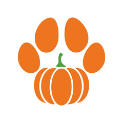 Logo con calabaza con forma de pata de perro o gato para su uso en felicitaciones y tarjetas del Día de Acción de Gracias