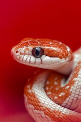 Obraz premium Close-up of a snake on a striking red background. Year of the Snake background. 