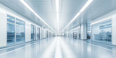 Fototapeta premium Futuristic clean room corridor with modern industrial design and symmetrical architecture