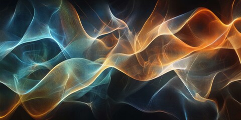 Fototapeta premium Abstract glowing blue and orange waves.