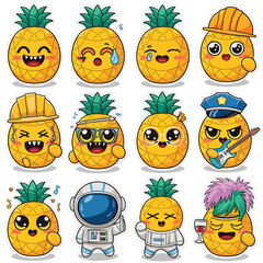 2d vector illustration emoji emote for social media icon for fruits and animals cute character  