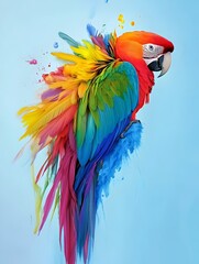 Obraz premium Vibrant Parrot Paintbrush A Colorful Avian Art Tool on Soft Blue Background