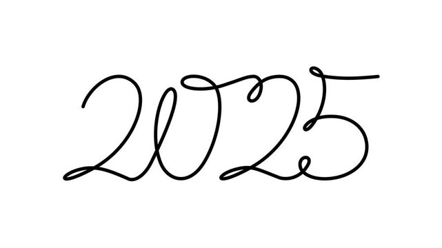 2025 one continuous line drawing animation suitable for happy new year concept on transparent background