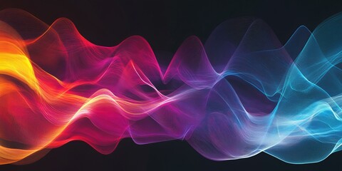 Fototapeta premium Abstract colorful neon waves on black background.