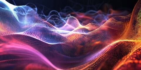 Fototapeta premium Abstract wave glowing with pink, blue, and orange light.