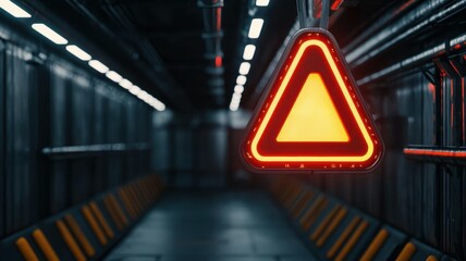 Fototapeta premium A futuristic caution sign in a high-tech facility