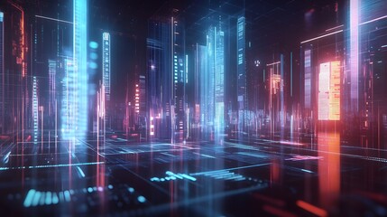 3D visualization of a data analysis process, intricate charts and graphs with a holographic effect, soft, ambient lighting creating depth and focus, sleek and futuristic atmosphere