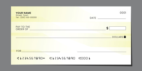 Blank bank check, checkbook cheque mockup template for payment paper voucher. Vector