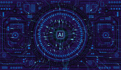 CPU Chip on Motherboard. Central Computer Processors CPU concept. Quantum computer large data processing database concept. Futuristic microchip processor. AI chip background with circuit light. 