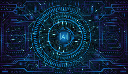 CPU Chip on Motherboard. Central Computer Processors CPU concept. Quantum computer large data processing database concept. Futuristic microchip processor. AI chip background with circuit light. 