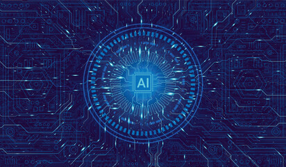 CPU Chip on Motherboard. Central Computer Processors CPU concept. Quantum computer large data processing database concept. Futuristic microchip processor. AI chip background with circuit light. 