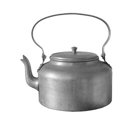 old aluminum kettle on white, isolated