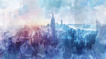 Fototapeta premium Art Deco Cityscape Watercolor painting style