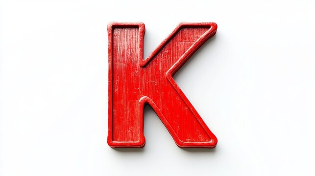3D letter "K" freestanding on white background, alphabetic element.
