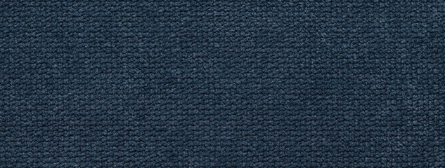 Texture navy blue background from woven textile material with wicker pattern, macro. Vintage dark...