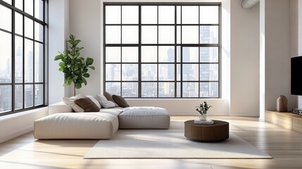 Fototapeta premium Modern Minimalist Living Room with Large Windows and Natural Light
