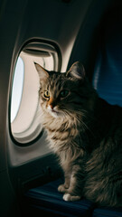 The cat is on a plane and there is chaos